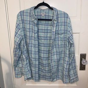 L.L. Bean Flannel Blue and White Plaid Button Down Long Sleeve Shirt Vintage